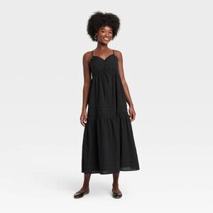 Tiered Maxi A-Line Dress - Black XS
